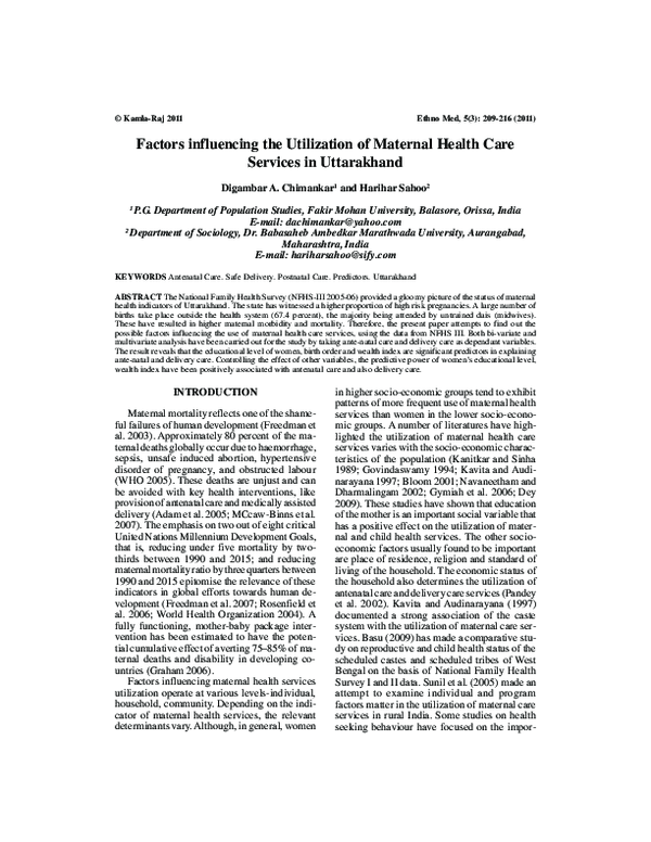 (PDF) Factors influencing the Utilization of Maternal Health Care ...