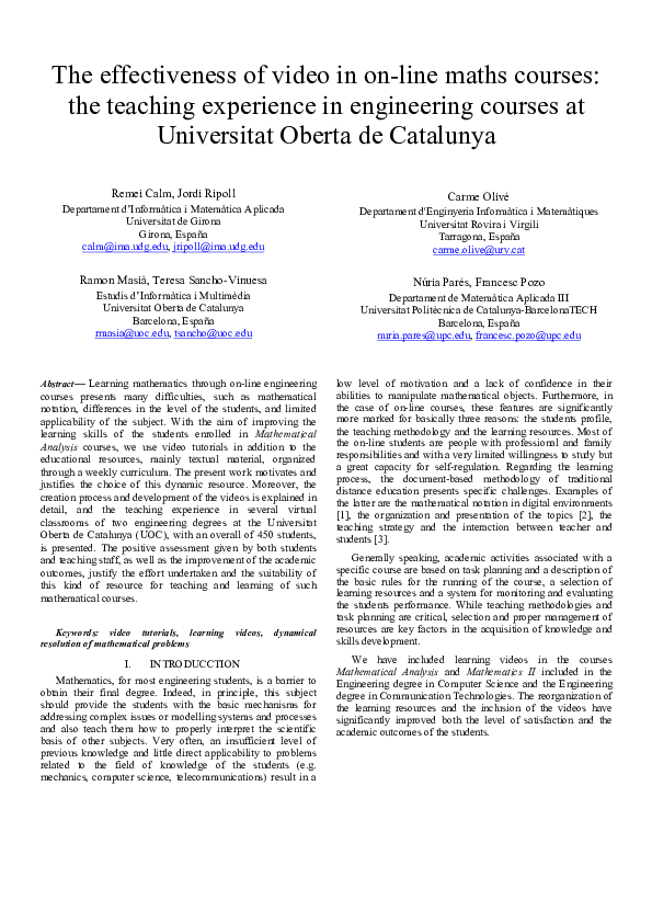 (PDF) The effectiveness of video in on-line maths courses: the teaching ...