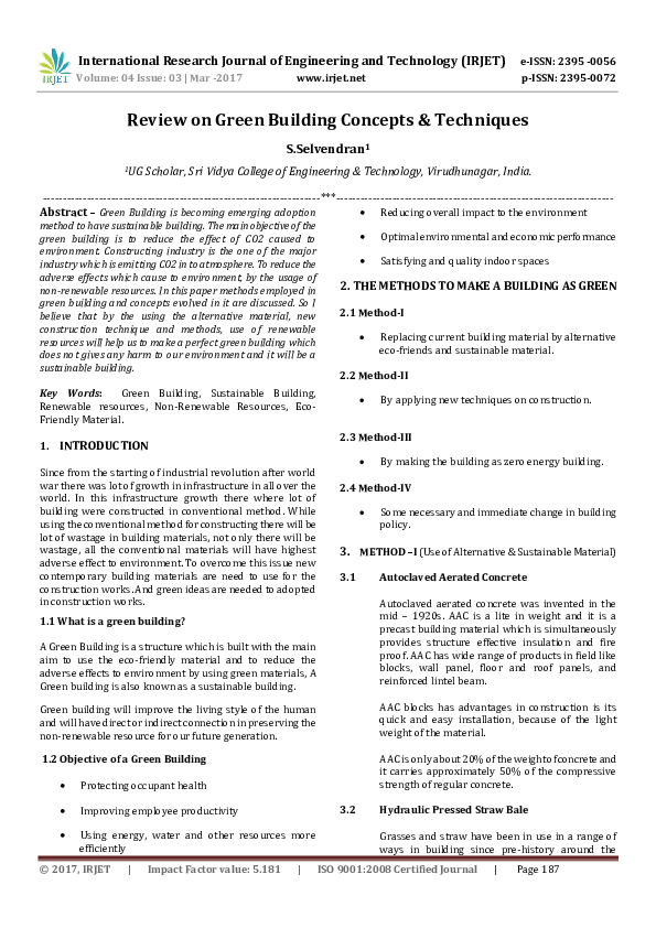 (PDF) IRJETReview on Green Building Concepts & Techniques IRJET