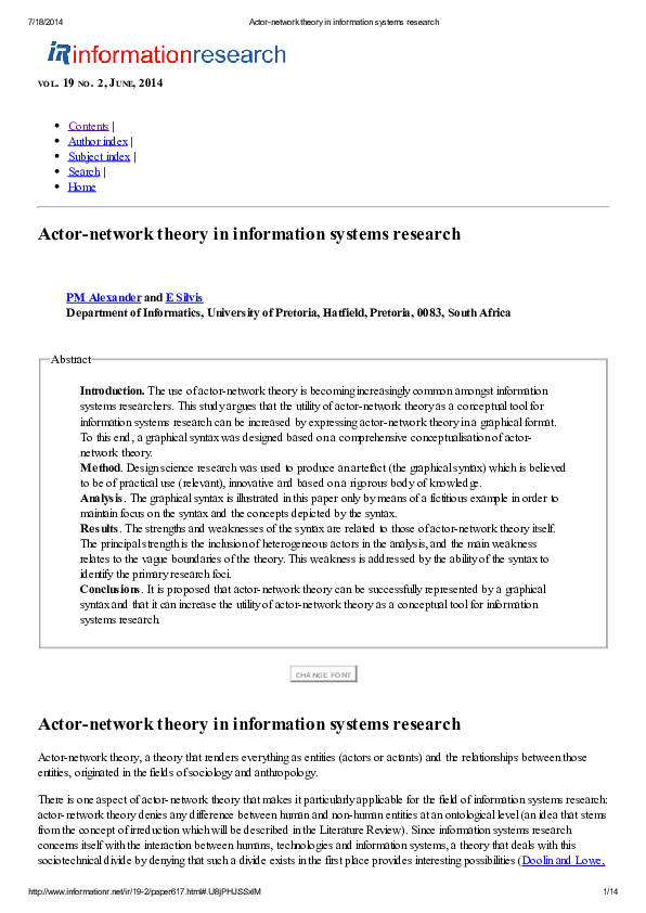 (PDF) Actor-network theory in information systems research