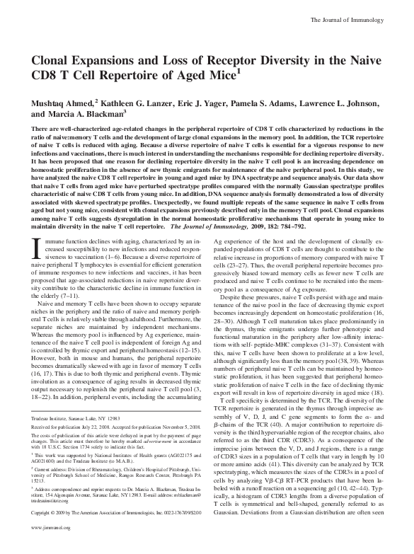 (PDF) Clonal Expansions and Loss of Receptor Diversity in the Naive CD8 ...
