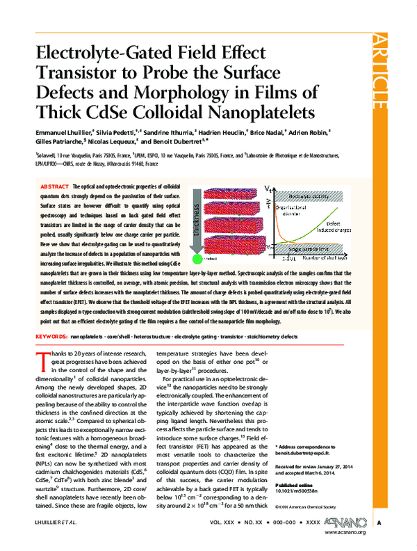 (PDF) Electrolyte Gated Field Effect Transistor to Probe the Surface ...