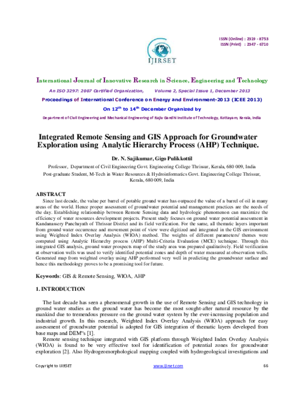 (PDF) Integrated Remote Sensing and GIS Approach for Groundwater ...