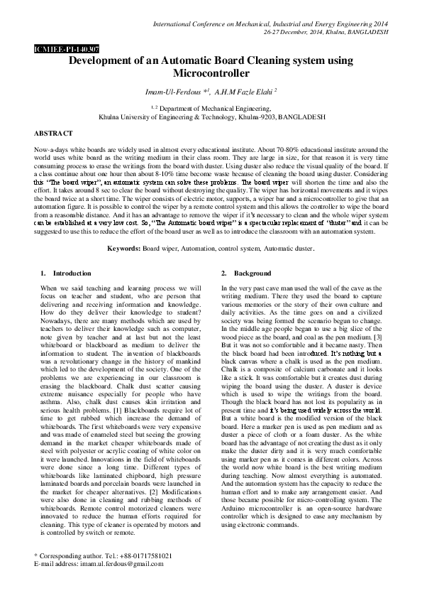 (PDF) Development of an Automatic Board Cleaning system using