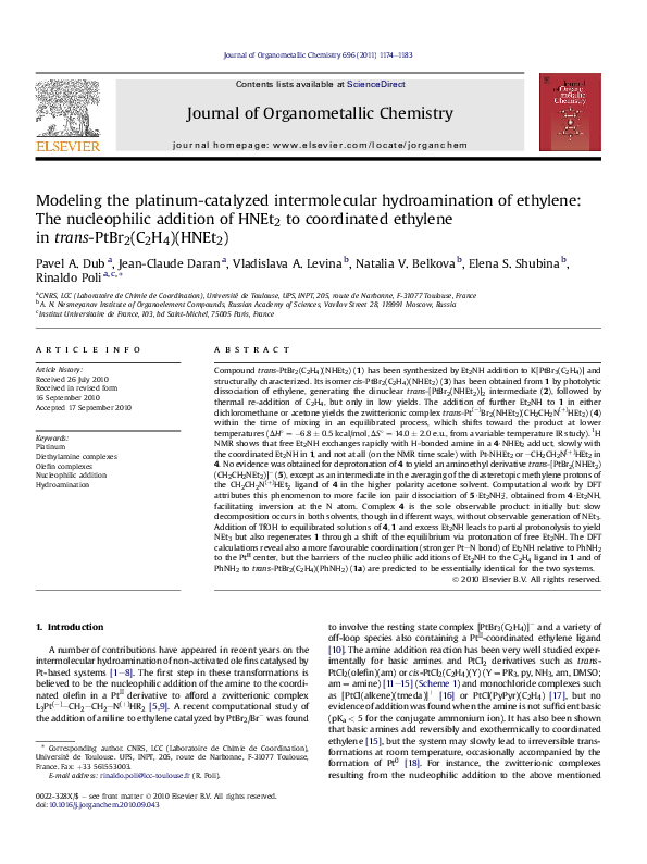 (PDF) Modeling the platinum-catalyzed intermolecular hydroamination of ...