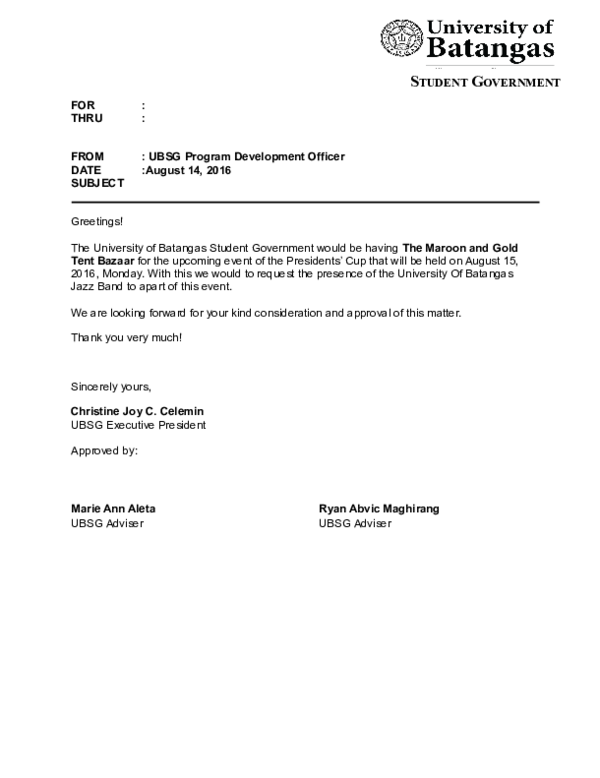 (DOC) Sample Letter for Jazzband University of Batangas Student