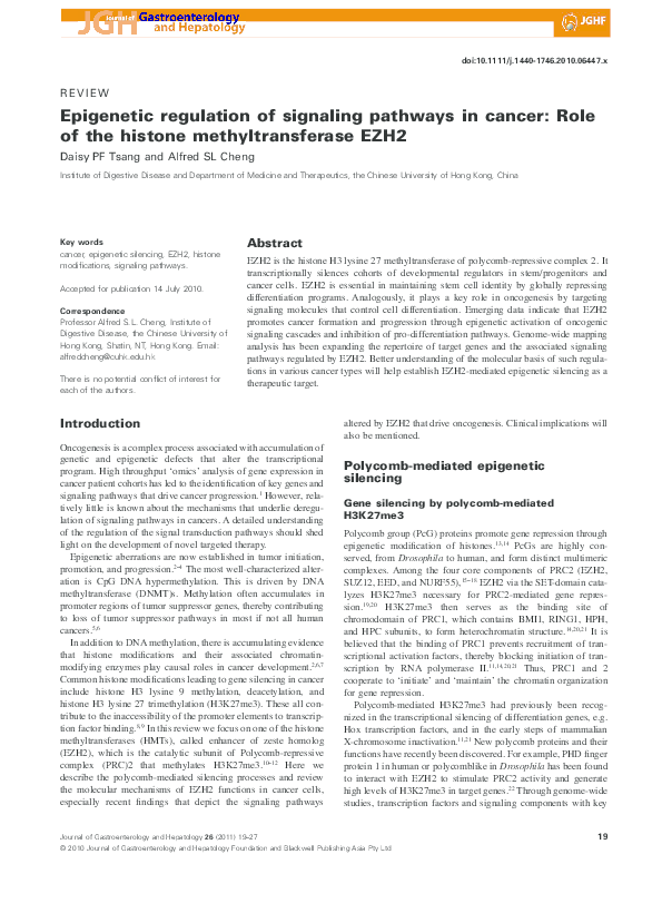 (PDF) Epigenetic regulation of signaling pathways in cancer: Role of ...