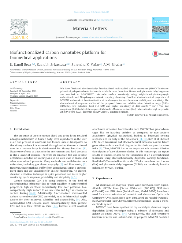 (PDF) Biofunctionalized carbon nanotubes platform for biomedical ...