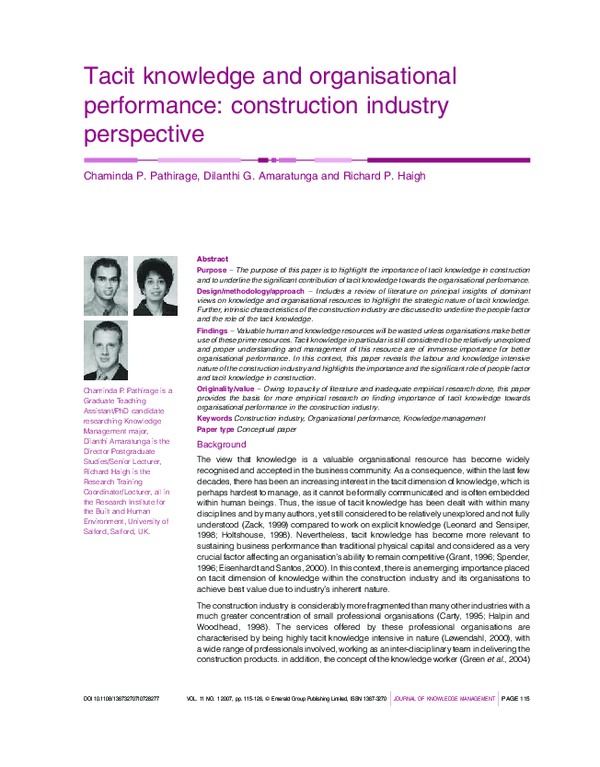 (PDF) Tacit knowledge and organisational performance: construction ...
