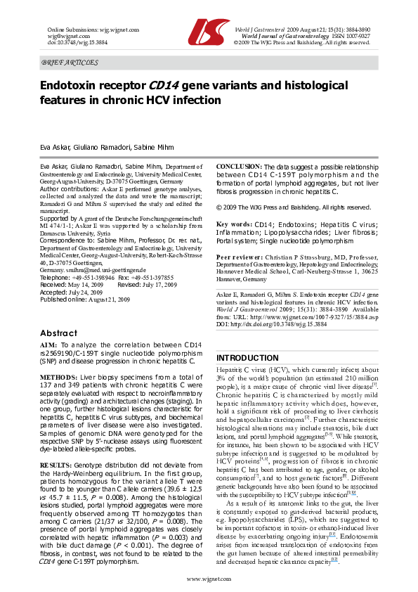 (PDF) Endotoxin receptor CD14 gene variants and histological features ...