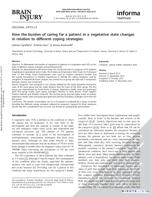 (PDF) How the burden of caring for a patient in a vegetative state