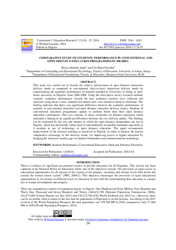 (PDF) COMPARATIVE STUDY OF STUDENTS' PERFORMANCE IN CONVENTIONAL AND ...