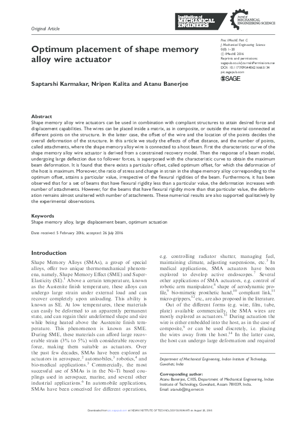 (PDF) Optimum placement of shape memory alloy wire actuator