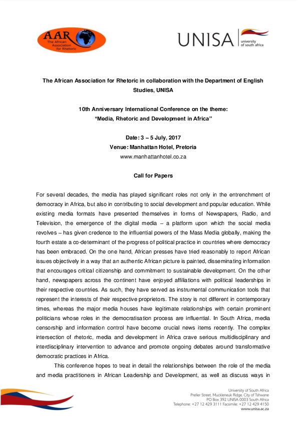 (PDF) The African Association for Rhetoric in collaboration with the ...