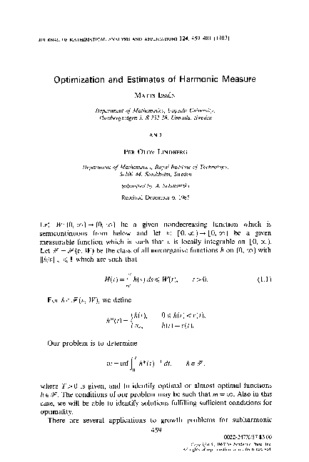(PDF) Optimization and estimates of harmonic measure