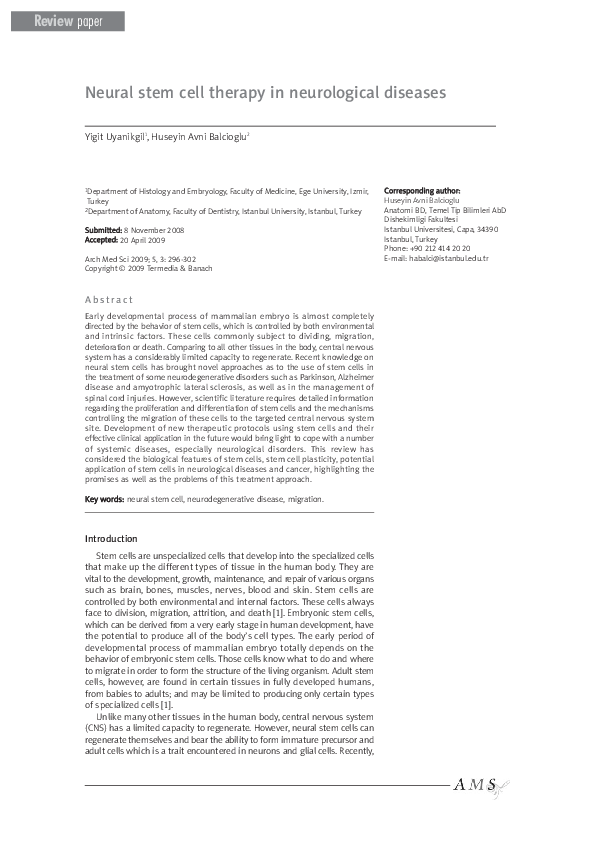 (PDF) Neural stem cell therapy in neurological diseases