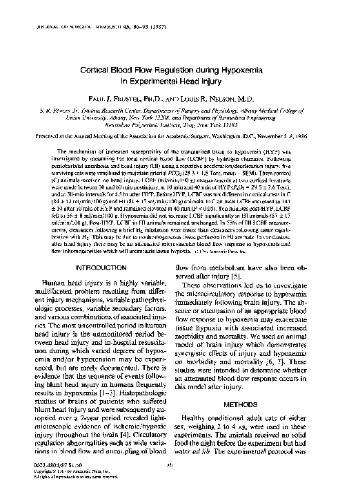 (PDF) Cortical blood flow regulation during hypoxemia in experimental ...
