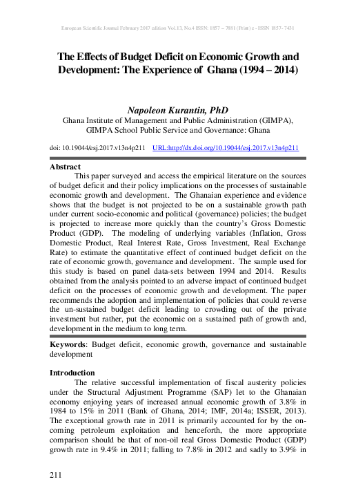 (PDF) The Effects of Budget Deficit on Economic Growth and Development ...