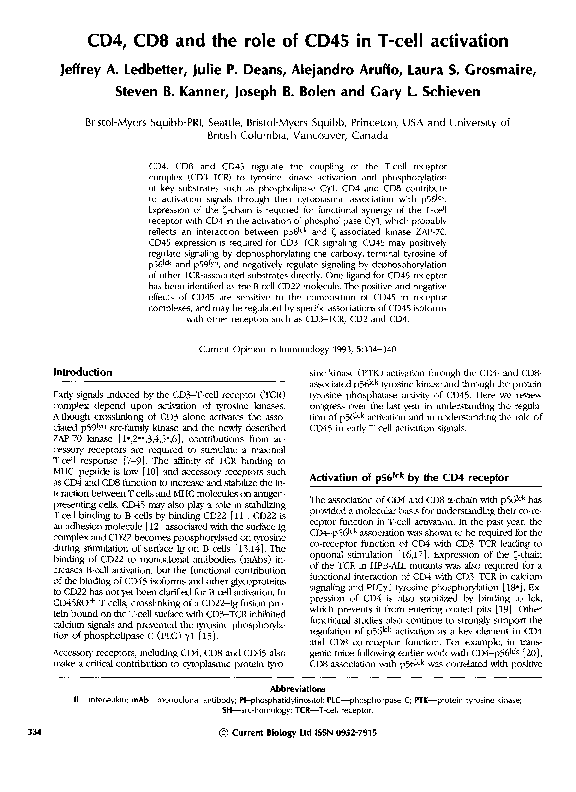 (PDF) CD4, CD8 and the role of CD45 in T-cell activation