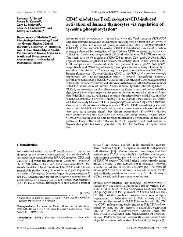 (PDF) CD45 modulates T cell receptor/CD3-induced activation of human ...