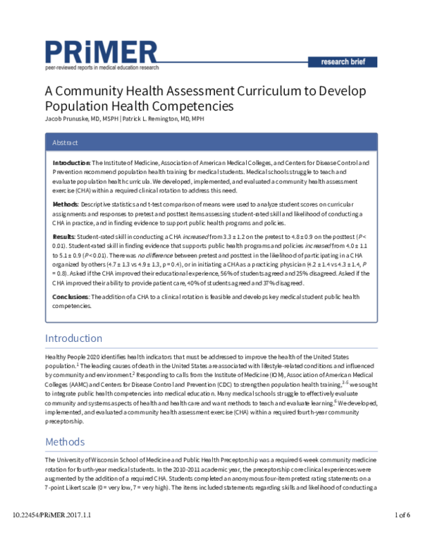 (PDF) A Community Health Assessment Curriculum to Develop Population ...