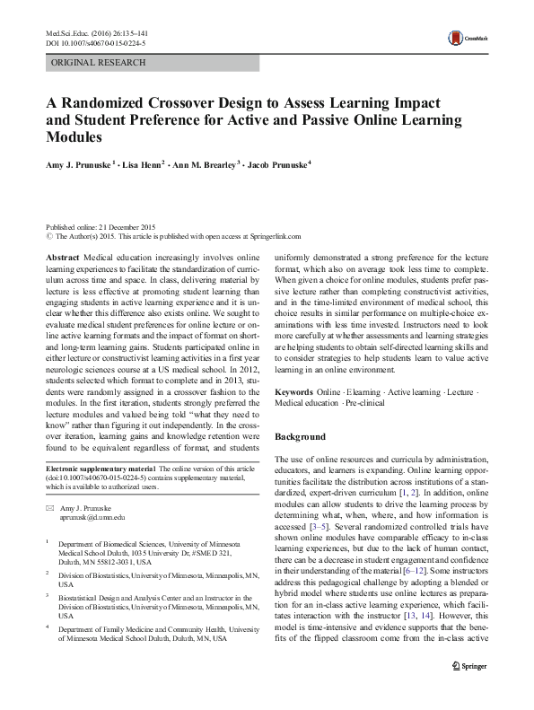 (PDF) A Randomized Crossover Design to Assess Learning Impact and