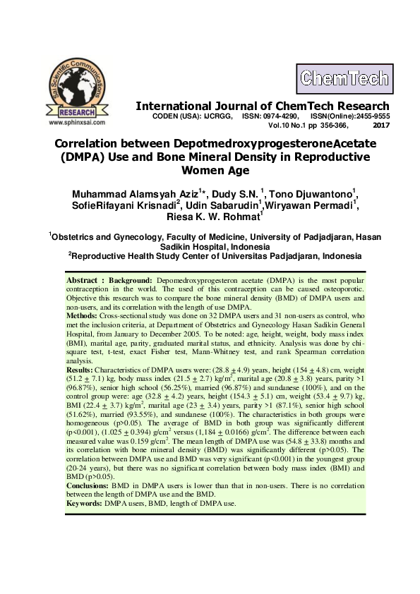 (PDF) Correlation between DepotmedroxyprogesteroneAcetate (DMPA) Use ...