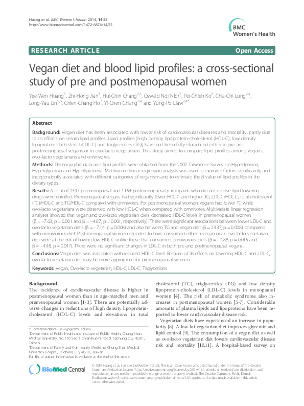 (PDF) Vegan diet and blood lipid profiles: a cross-sectional study of ...