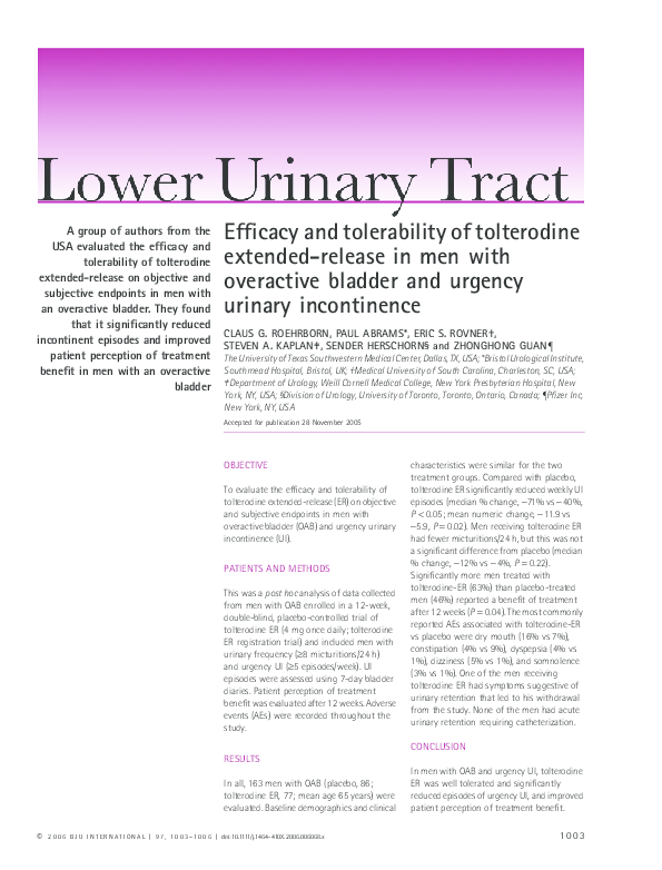 (PDF) Efficacy and tolerability of tolterodine extendedrelease in men