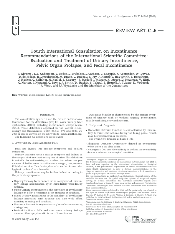 (PDF) Fourth international consultation on incontinence recommendations ...