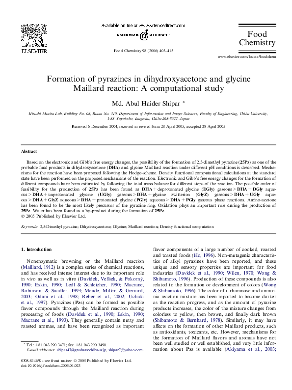 (PDF) Formation of pyrazines in dihydroxyacetone and glycine Maillard ...