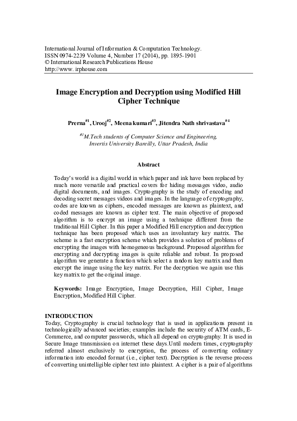 (PDF) Image Encryption and Decryption using Modified Hill Cipher ...