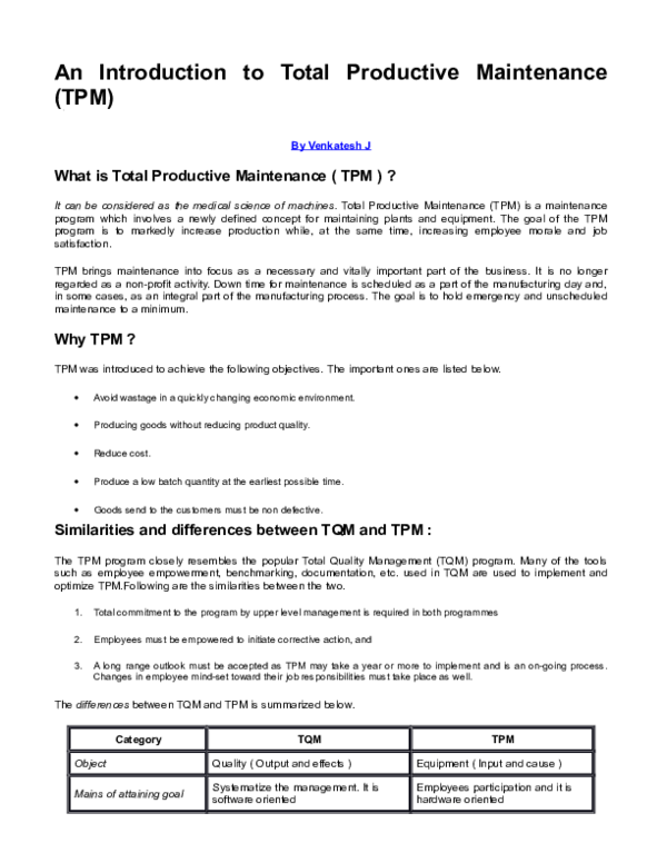 (DOC) An Introduction to Total Productive Maintenance (TPM