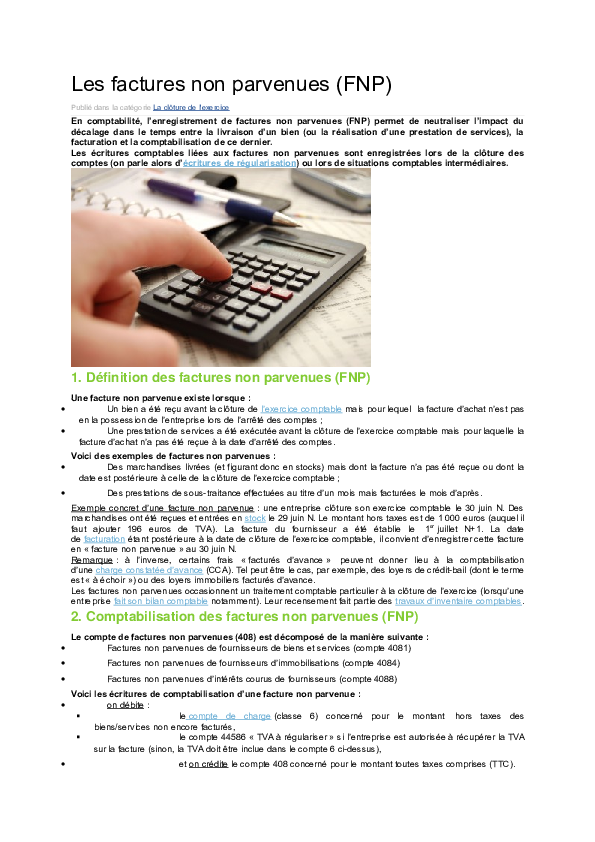 LES FACTURES NON PARVENUES intelligence overview