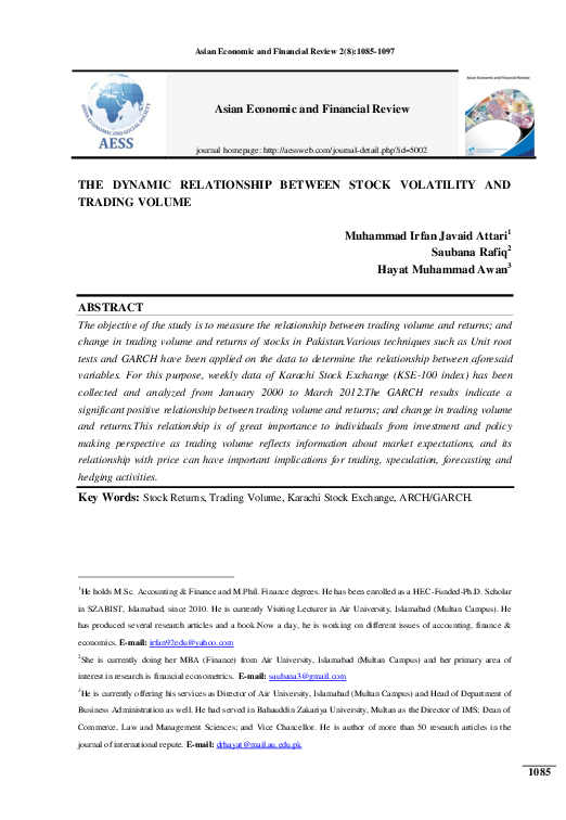 (PDF) The Dynamic Relationship Between Stock Volatility and Trading Volume