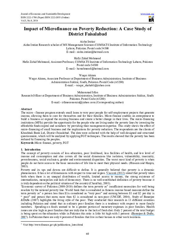 (PDF) Impact of Microfinance on Poverty Reduction: A Case Study of ...