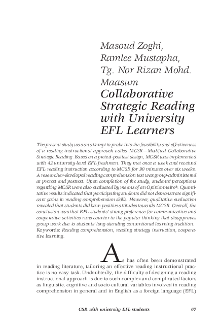 (PDF) Collaborative Strategic Reading with University EFL Learners