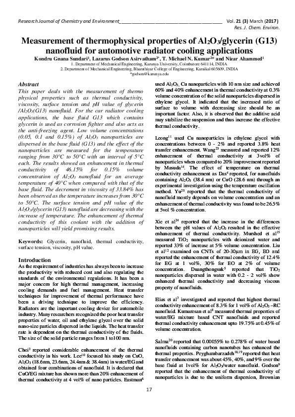 (PDF) Measurement of thermophysical properties of Al 2 O 3 /glycerin ...