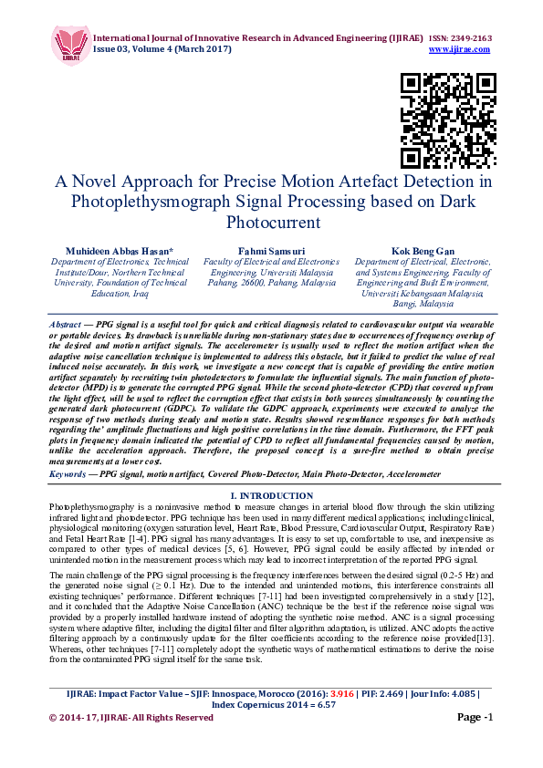 (PDF) A Novel Approach for Precise Motion Artefact Detection in ...