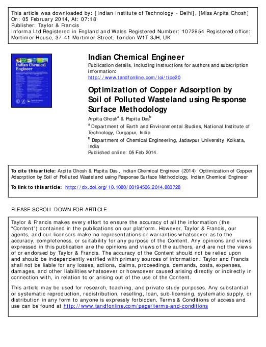 (PDF) Optimization of Copper Adsorption by Soil of Polluted Wasteland ...