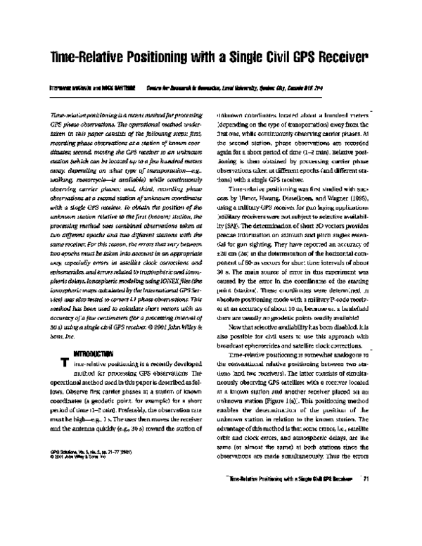 (PDF) Time-Relative Positioning with a Single Civil GPS Receiver
