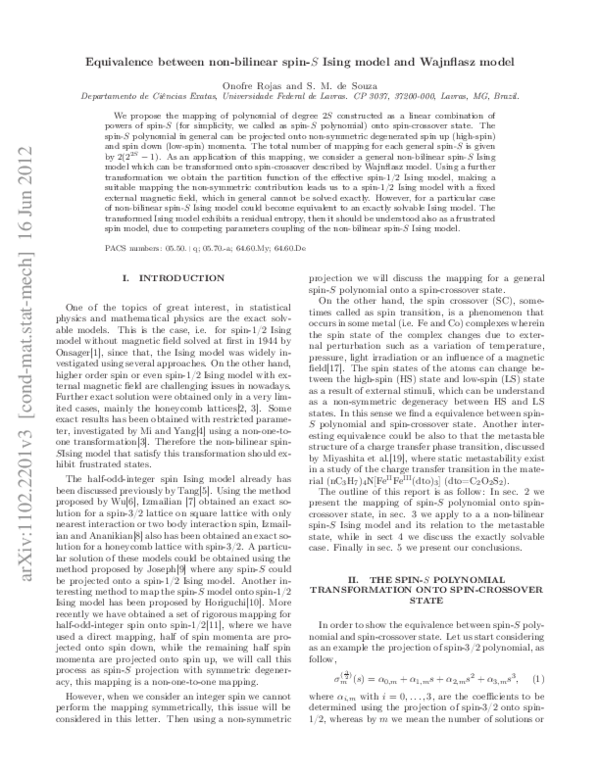 (PDF) Non-bilinear Spin-S Ising model mapping onto a spin-1/2 Ising model