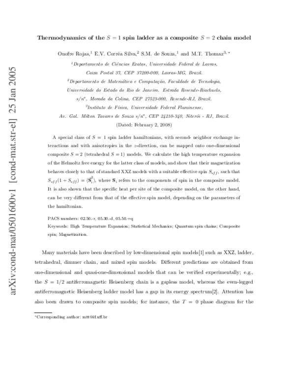 (PDF) Thermodynamics of the spin ladder as a composite chain model