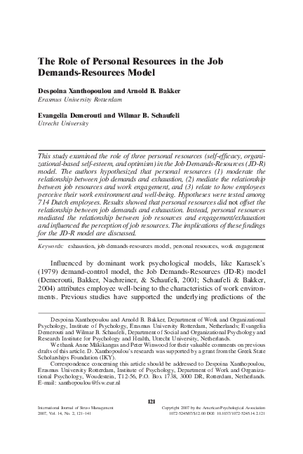 (PDF) The role of personal resources in the job demands-resources model
