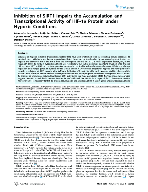 (PDF) Inhibition of SIRT1 Impairs the Accumulation and Transcriptional ...