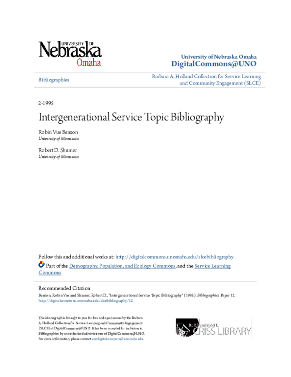 (PDF) Intergenerational Service Topic Bibliography