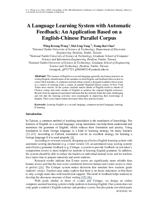 (PDF) A Language Learning System with Automatic Feedback: An ...