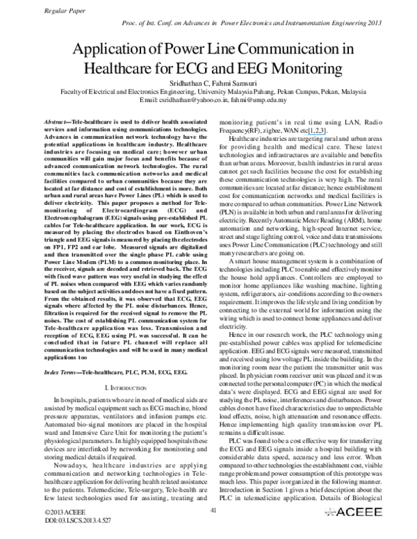 (PDF) Application of Power Line Communication in Healthcare for ECG and ...
