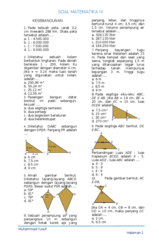 (PDF) SOAL MATEMATIKA IX KESEBANGUNAN Septiana