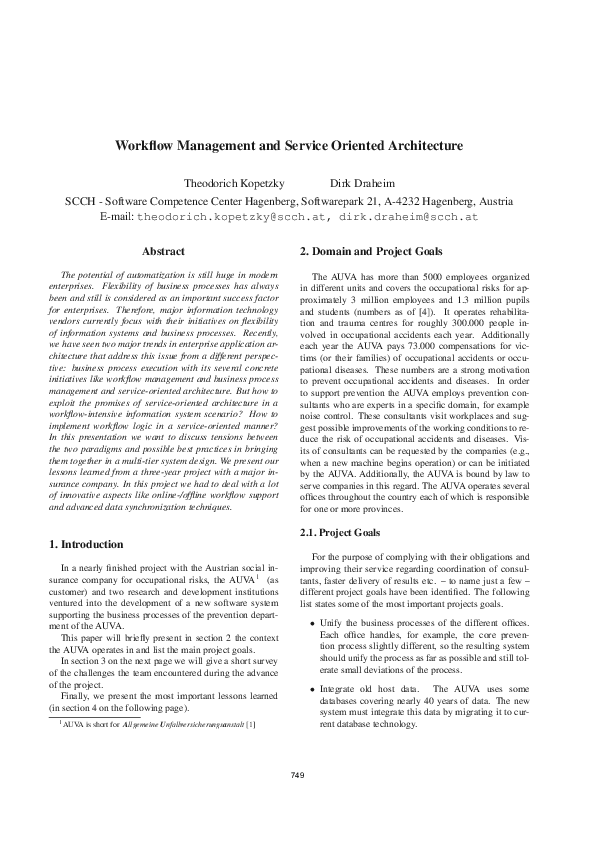 (PDF) Workflow Management and Service Oriented Architecture